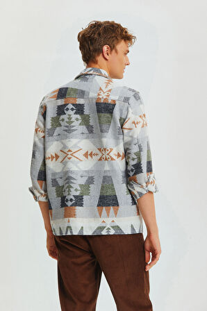 Etnik Desenli Kışlık Erkek Gömlek Kahverengi | S