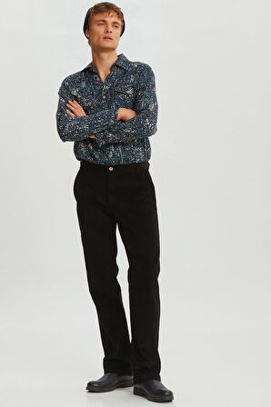 Rahat Kesim Fitilli Kadife Erkek Pantolon Siyah | M