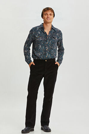 Rahat Kesim Fitilli Kadife Erkek Pantolon Siyah | XL