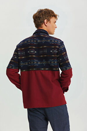 Cep Detaylı Garnili Kışık Erkek Gömlek Lacivert - Bordo | L