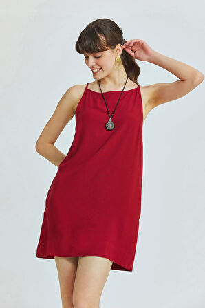 Basic Mini Yazlık Elbise Bordo | L