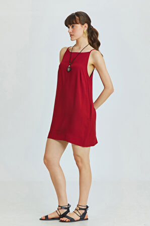 Basic Mini Yazlık Elbise Bordo | L