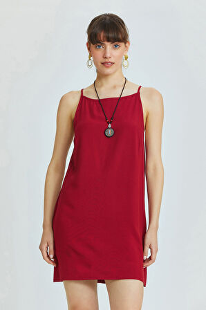 Basic Mini Yazlık Elbise Bordo | S
