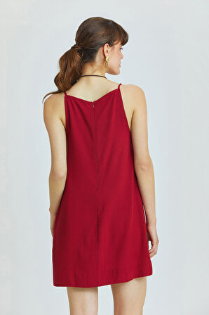 Basic Mini Yazlık Elbise Bordo | S