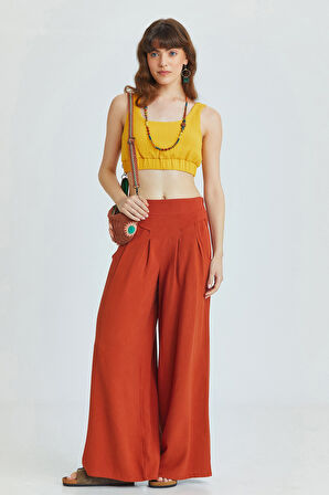 Havuz Yaka Crop Bluz Hardal | M