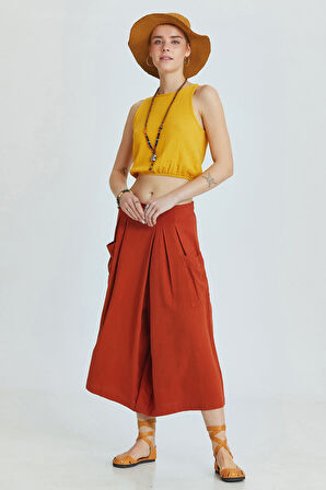 Beli Lastikli Basic Crop Bluz Hardal | L