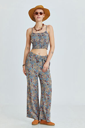 Askılı Bohem Crop Bluz Mavi | M/L