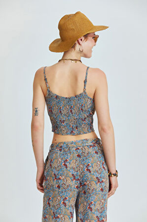 Askılı Bohem Crop Bluz Mavi | M/L