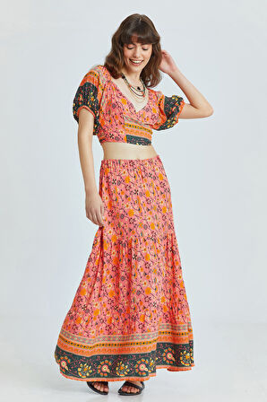 Önden Bağlamalı Crop Bluz Pembe | S