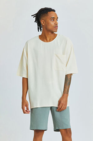 Oversize Erkek Gömlek Bej | M