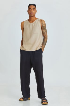 Relaxed Fit Dökümlü Erkek Pantolon Siyah | L