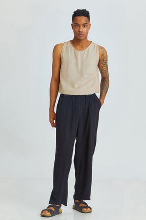 Relaxed Fit Dökümlü Erkek Pantolon Siyah | L