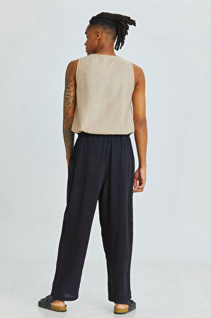 Relaxed Fit Dökümlü Erkek Pantolon Siyah | S