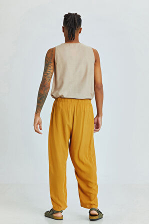 Relaxed Fit Dökümlü Erkek Pantolon Sarı | S