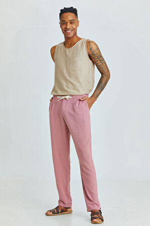 Duble Paça Bohem Erkek Pantolonu Pembe | XL