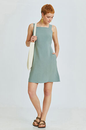 Arkadan Bağlamalı Mini Elbise Çağla | L