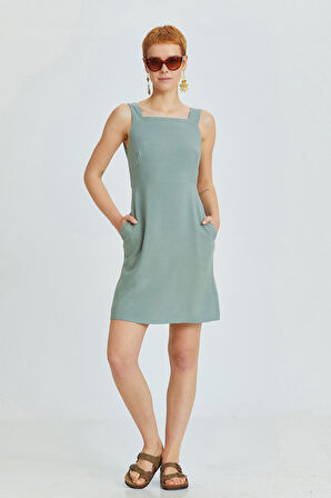 Arkadan Bağlamalı Mini Elbise Çağla | L