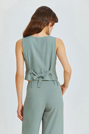 V Yaka Kolsuz Klasik Kesim Bohem Yelek Çağla | M