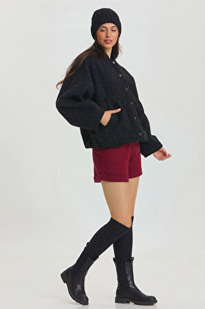 Yumuşak Oversize Bomber Ceket Siyah | STD