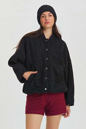 Yumuşak Oversize Bomber Ceket Siyah | STD