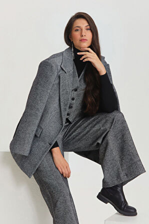 Balıksırtı Şık Kadın Takım Ceketi Gri | S