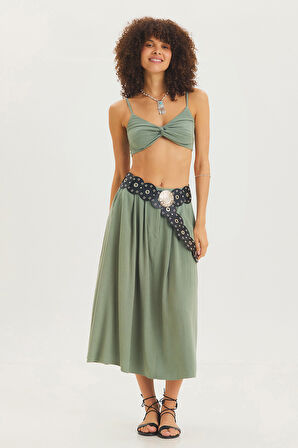 Rahat Kesim Midi Boy Yazlık Bohem Etek Çağla | L