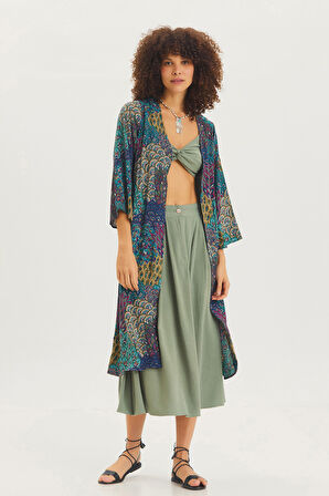 Rahat Kesim Midi Boy Yazlık Bohem Etek Çağla | L