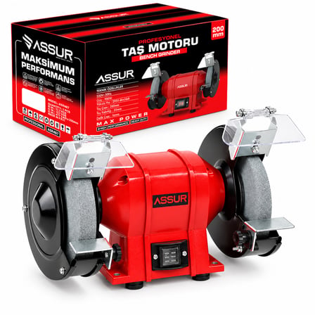 ASSUR ASR467 Profesyonel Taş Motoru 900W 200 mm Çift Taşlı Masa Tipi Bileme ve Taşlama Makinesi