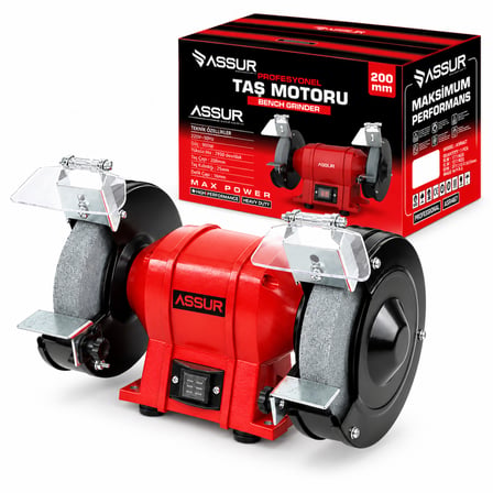 ASSUR ASR467 Profesyonel Taş Motoru 900W 200 mm Çift Taşlı Masa Tipi Bileme ve Taşlama Makinesi