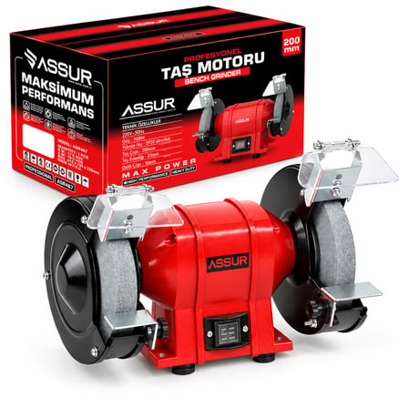 ASSUR ASR467 Profesyonel Taş Motoru 900W 200 mm Çift Taşlı Masa Tipi Bileme ve Taşlama Makinesi