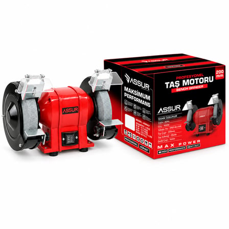 ASSUR ASR467 Profesyonel Taş Motoru 900W 200 mm Çift Taşlı Masa Tipi Bileme ve Taşlama Makinesi