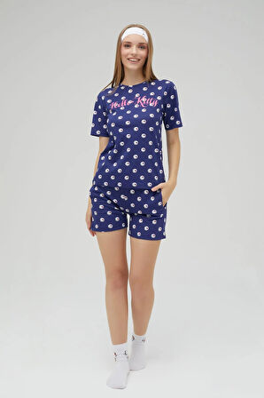 Lisanslı Kısa Kollu Şortlu Lacivert Pijama Takımı