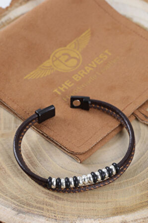 MRHERO Unisex Halat İpli Metal Aksesuarlı El Yapımı Hakiki Deri Bileklik MH001 KOYU KAHVERENGİ