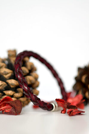 MRHERO Erkek Tek Örgü Hakiki Deri El Yapımı Deri Bileklik MH033 BORDO