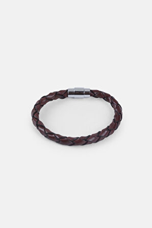 MRHERO Erkek Tek Örgü Hakiki Deri El Yapımı Deri Bileklik MH033 BORDO