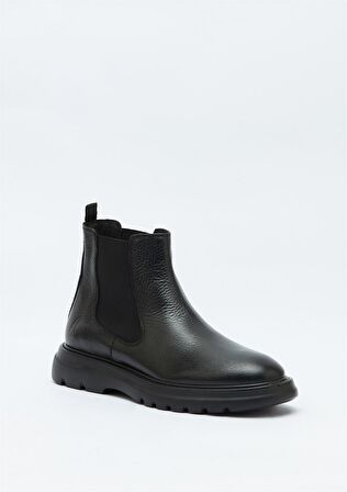 Hush Puppies A44 51 Yuvarlak Burun Orta Topuk Lastikli Soğuk Havaya Dayanıklı Günlük Siyah Klasik Bot Deri