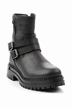 Black Hakiki Deri Kadın Bot & Bootie HD0777055603