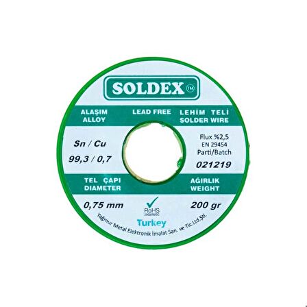 Soldex 0.75 mm 200 g Kurşunsuz Lehim Teli (%99,3 Sn / %0,7 Cu)