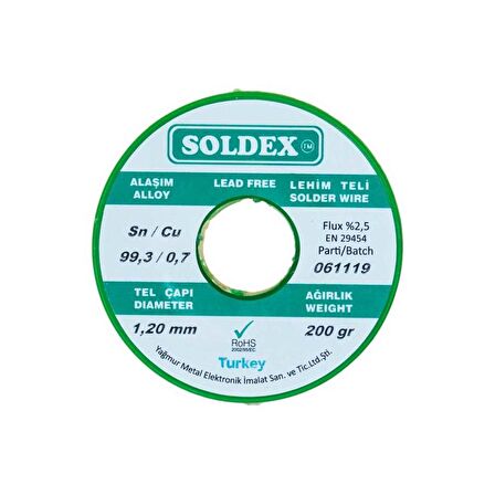 Soldex 1.20 mm 200 g Kurşunsuz Lehim Teli (%99,3 Sn / %0,7 Cu)