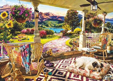 Puzzle 1000 Parça -- Ön Verenda'da Doğa ve Huzur Manzaralı Puzzle