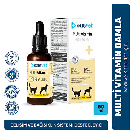 OneVet Multi Vitamin Damla Kedi ve Köpekler İçin Kemik ve Kas Güçlendirici Vitamin Takviyesi 50 ml