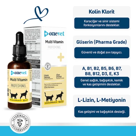 OneVet Multi Vitamin Kedi ve Köpekler İçin Gelişim ve Bağışıklık Destekleyici Damla 50 Ml