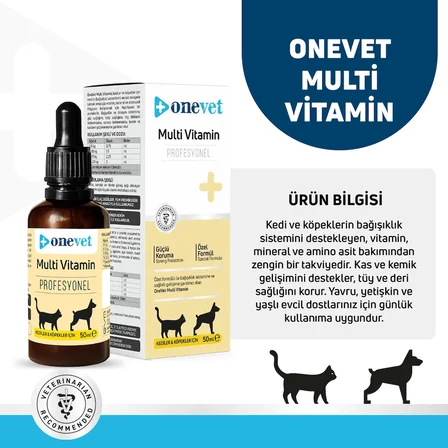 OneVet Multi Vitamin Kedi ve Köpekler İçin Gelişim ve Bağışıklık Destekleyici Damla 50 Ml