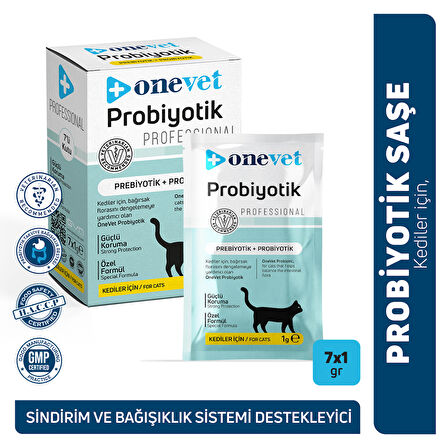 OneVet Probiyotik Saşe Kediler Için Sindirim Ve Bağışıklık Sistemi Destekleyici Toz Şase 7x1 gr 