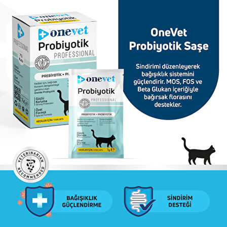 OneVet Probiyotik Saşe Kediler Için Sindirim Ve Bağışıklık Sistemi Destekleyici Toz Şase 7x1 gr 