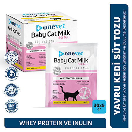 OneVet Yavru Kedi Süt Tozu Şase | Sindirim Ve Büyüme Desteği | Emziren Anne Ve Yavru Kediler Için 30 X 5 gr
