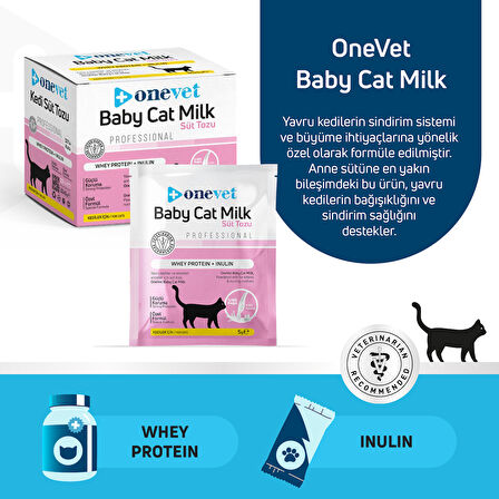 OneVet Yavru Kedi Süt Tozu Şase | Sindirim Ve Büyüme Desteği | Emziren Anne Ve Yavru Kediler Için 30 X 5 gr