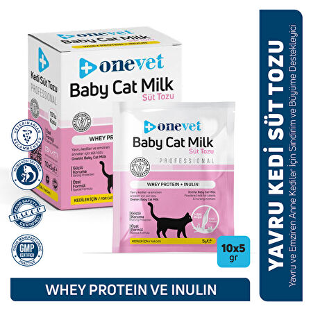 OneVet Yavru Kedi Süt Tozu Şase | Sindirim Ve Büyüme Desteği | Emziren Anne Ve Yavru Kediler Için 10 X 5 gr