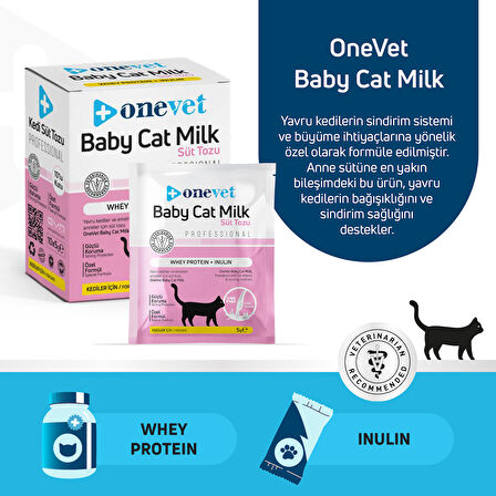 OneVet Yavru Kedi Süt Tozu Şase | Sindirim Ve Büyüme Desteği | Emziren Anne Ve Yavru Kediler Için 10 X 5 gr