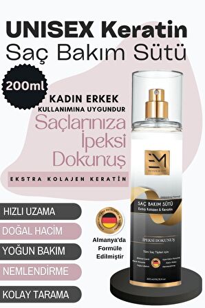 Unisex Doğal Keratin Ve Kolajen Saçlardaki Kopma Kırılma Karşıtı 200 Ml Saç Bakım Sütü